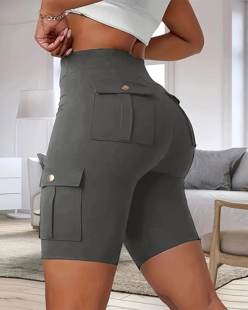 Single Buckle Solid Color Yoga Leggings