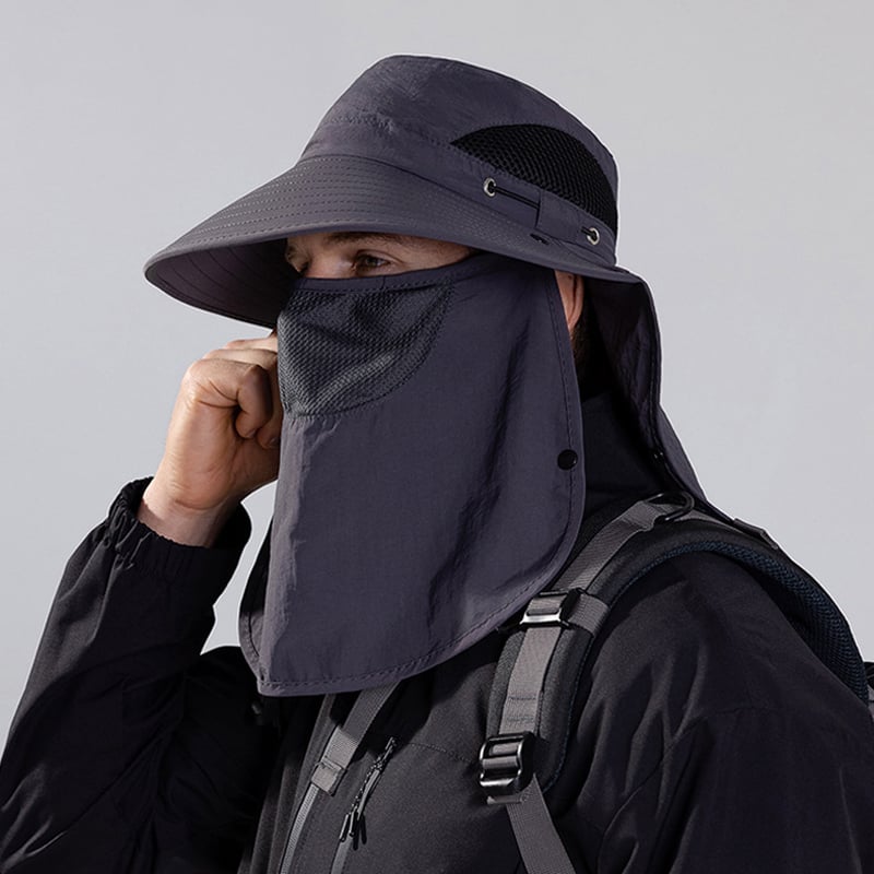 Men's Wide Brim Sun Hat with Removable Face Mask