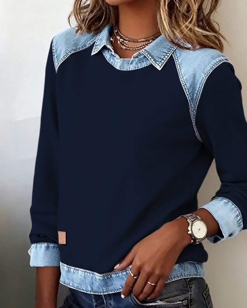 Blouse modieuze revers lange mouwen