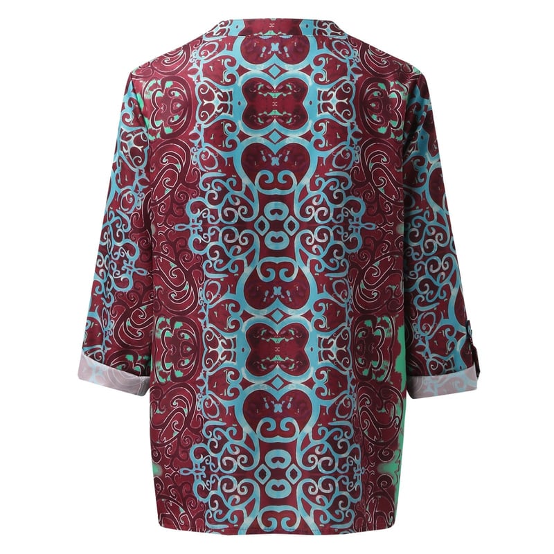 Women's Casual Boho Print V Neck Long Sleeve T-Shirt