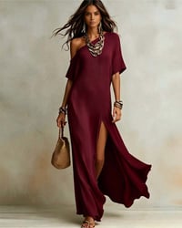 Slash Shoulder Slit Dress