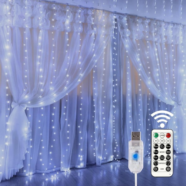 Sakerplus LED Copper String Curtain Lights with USB Remote