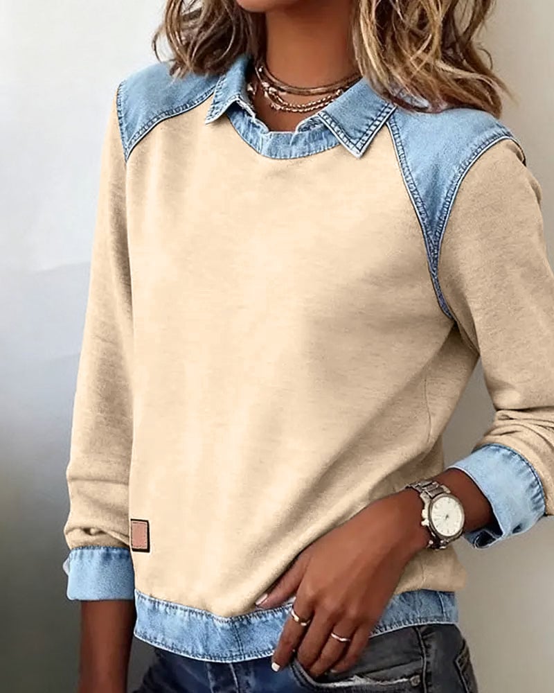 Blouse modieuze revers lange mouwen