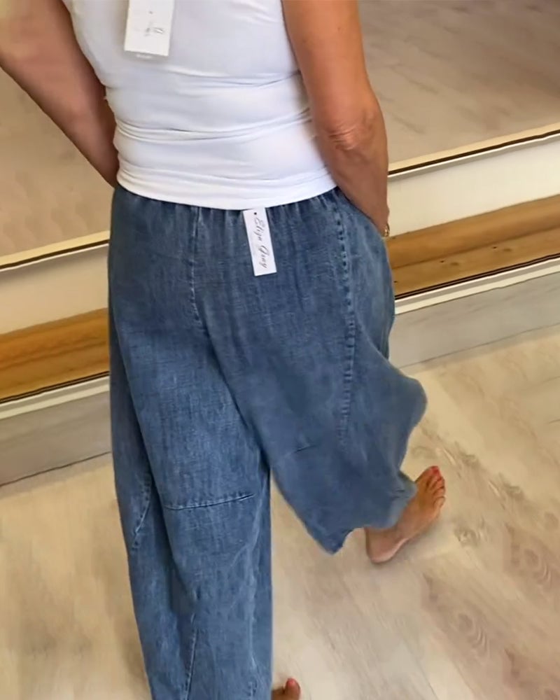 Jeans Med Resårmidja I Avslappnad Stil