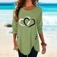 Women's Heart Print Irregular Long Sleeve T-shirt