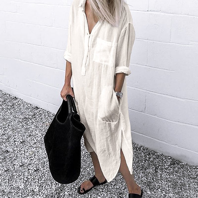 Elegant Enfärgad Slit Skjortklänning