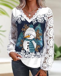 Bluse med blonde- og snemandsmønster