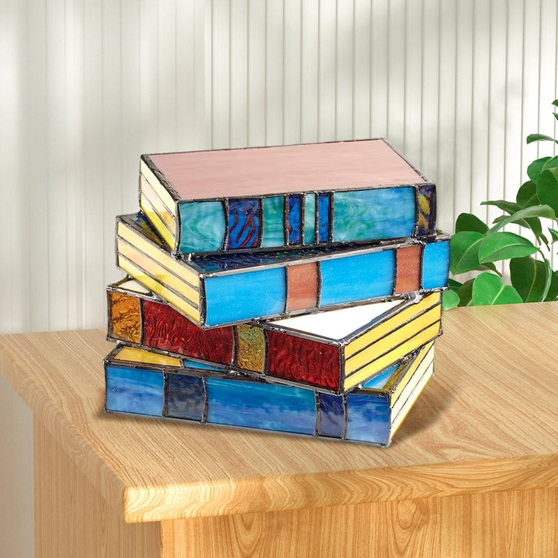 📚Gebrandschilderd glas gestapelde boekenlamp
