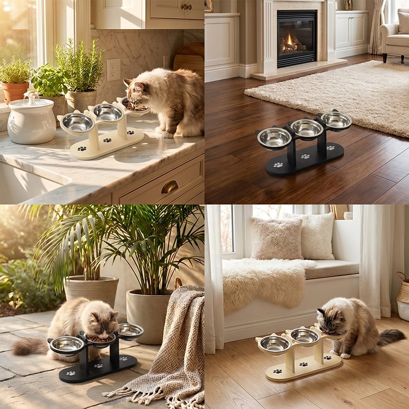 🥘Wooden Cat Bowl Stand