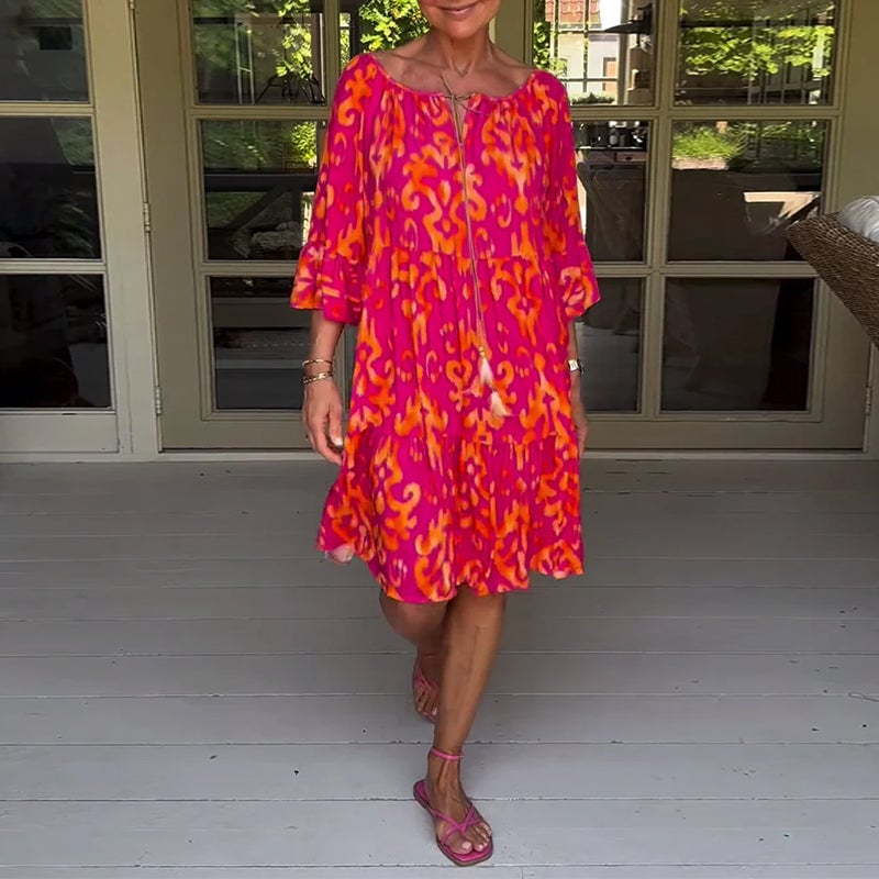 Robe ample imprimée à manches cloche