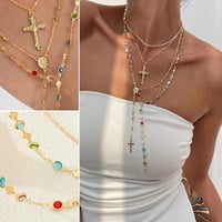 Vintage 4 Piece Set Metal Cross Y-style Long Necklace