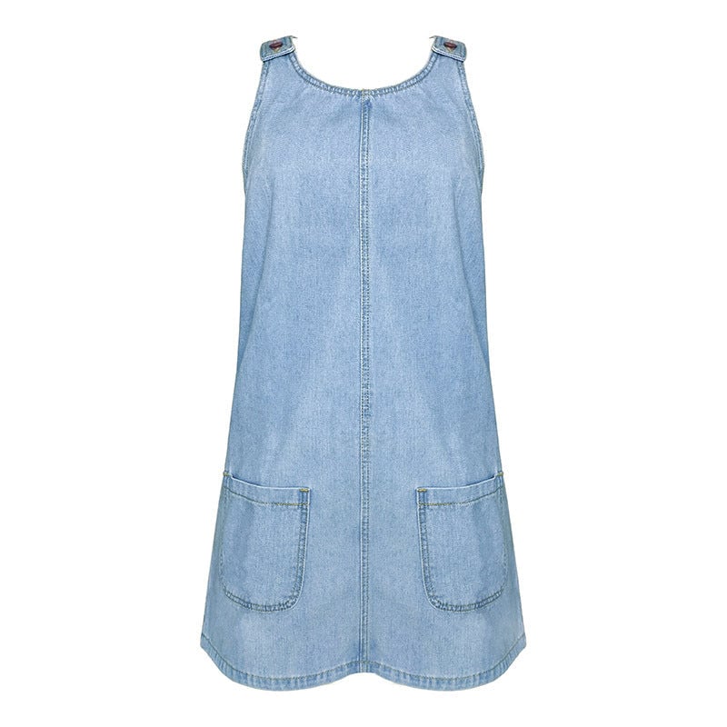 Front Pocket Denim Overall Mini Skirt