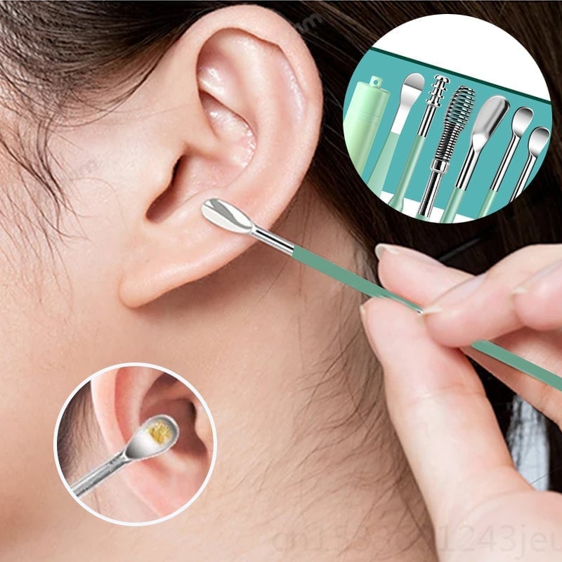 6-teiliges Set mit Spiral-Ohrmassage-Reinigungswerkzeug aus Edelstahl