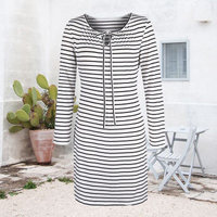 Cord Tie Striped Long Sleeve Dress