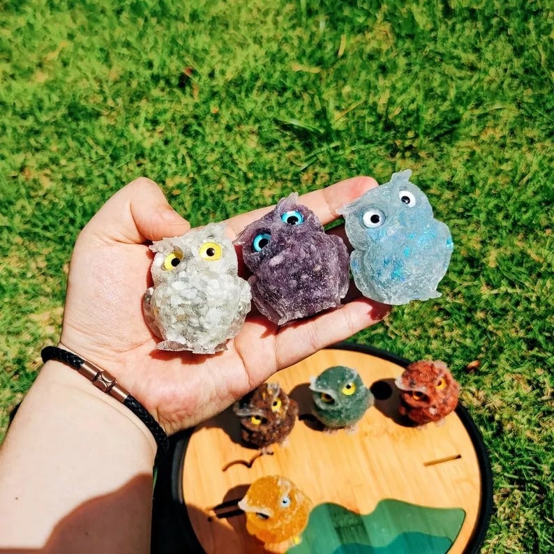 🦉Natural Crystal Gemstone Owl Ornament Home Decor