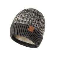 Fleece Lined Leather Patch Knit Cap
