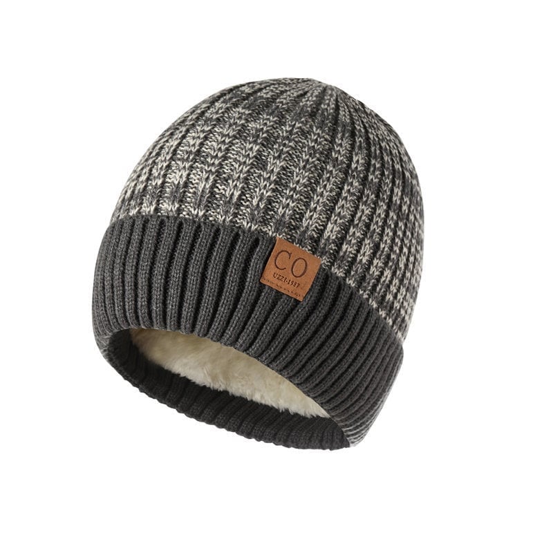 Fleece Lined Leather Patch Knit Cap