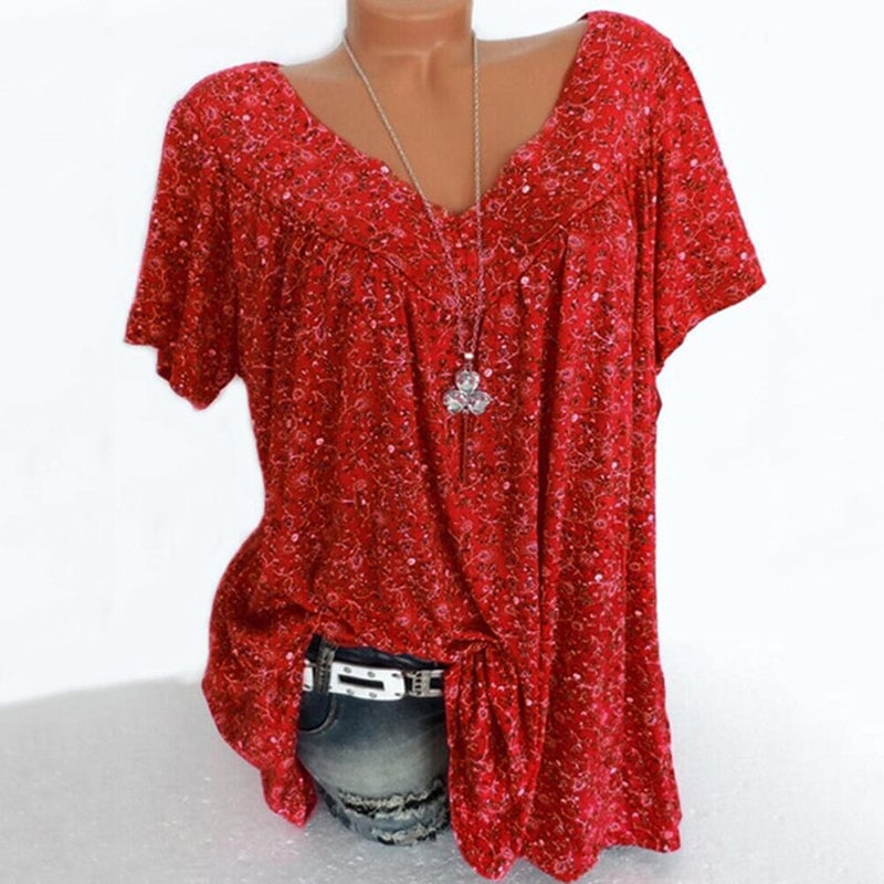 Camiseta de verano casual de manga corta con cuello en V para mujer