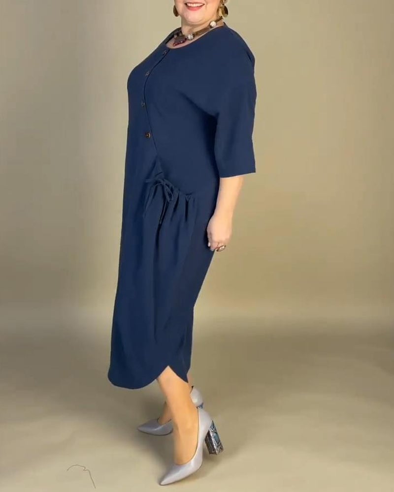 Casual solid color oblique button pocket loose dress