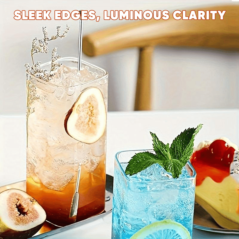 Stylish Square Glass Drink Cup with Lid and Straw