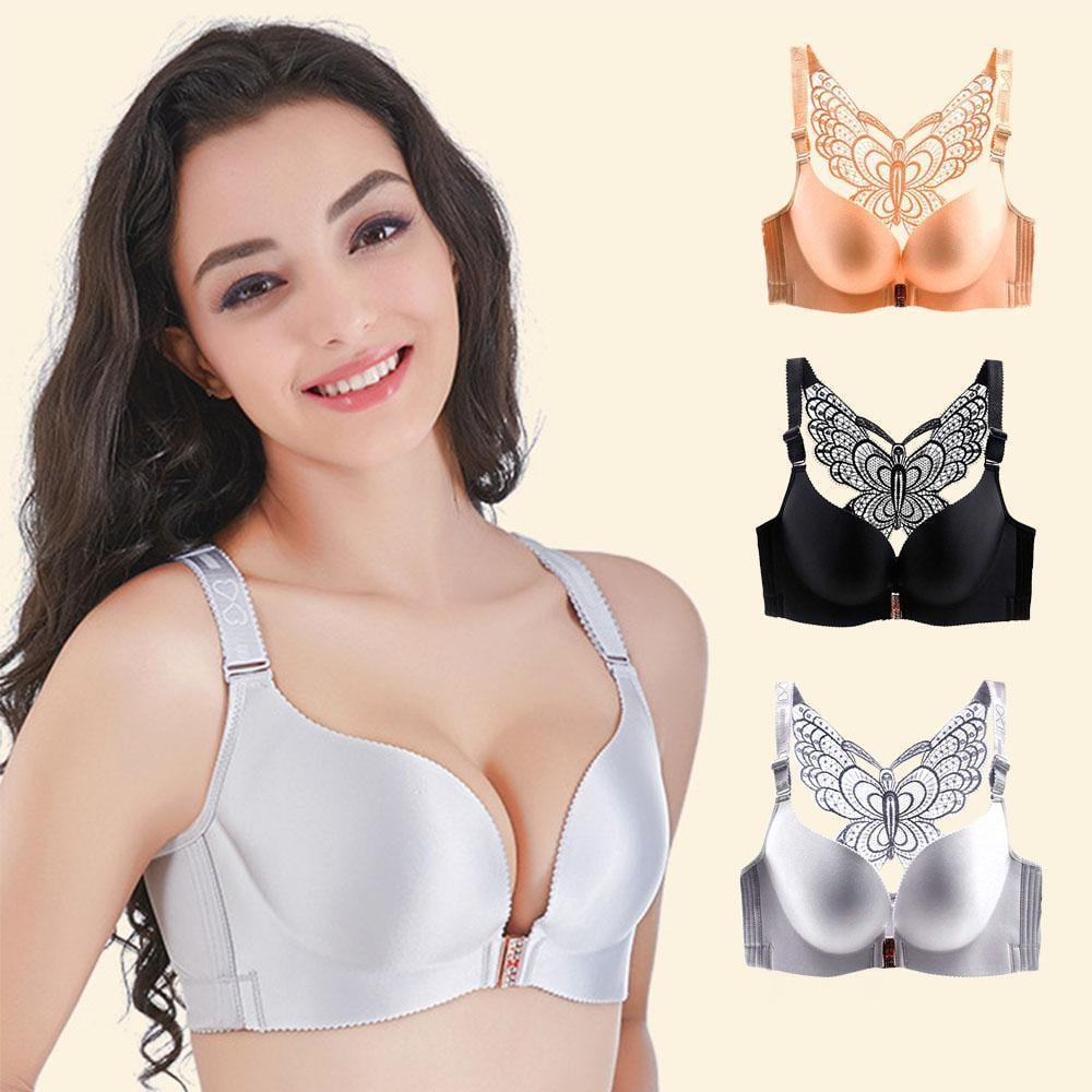 Butterfly Embroidery Front Closure Bra Without Support Wires