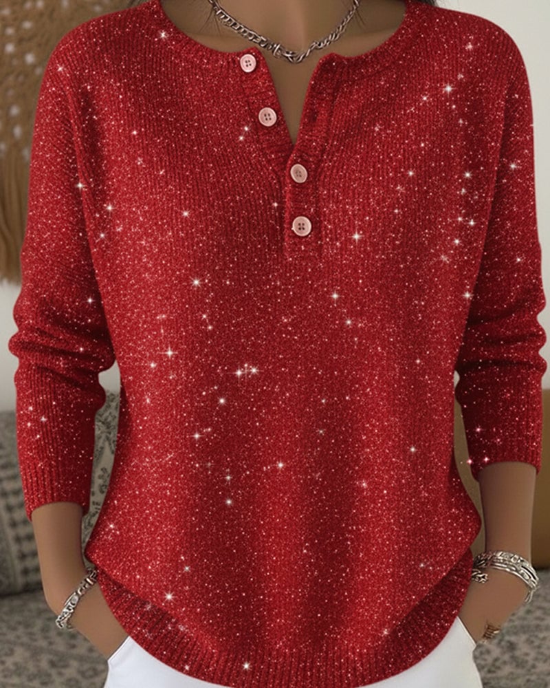 Långärmad Pullover Med Rund Hals Och Knappar