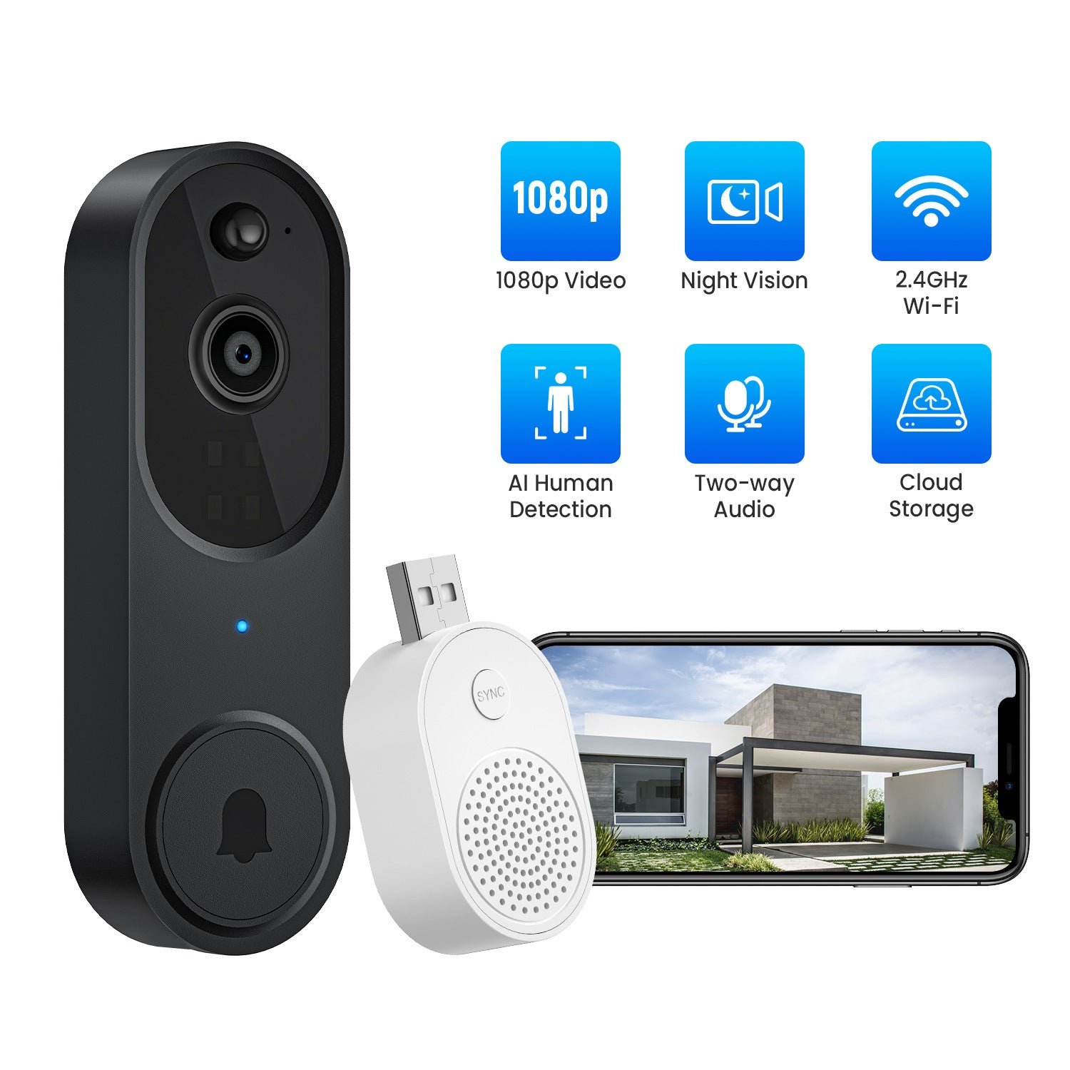 Saker 1080P Wireless Doorbell Video Camera