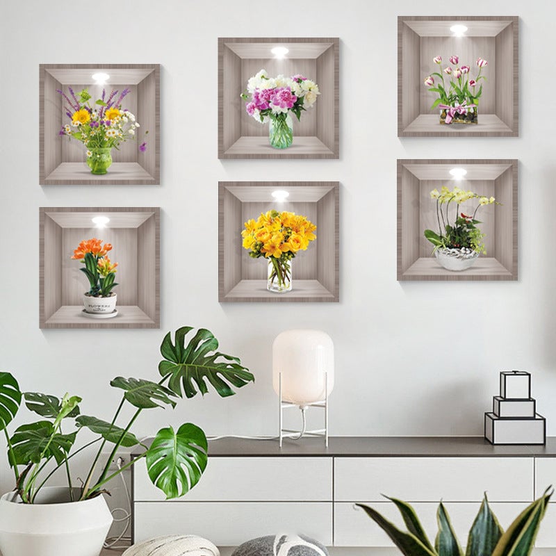 Autocollant mural vase fleurs 3D💓
