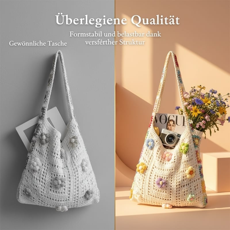 Lässige hohle Strick-Tragetasche – Gewebte Schultertasche mit großer Kapazität