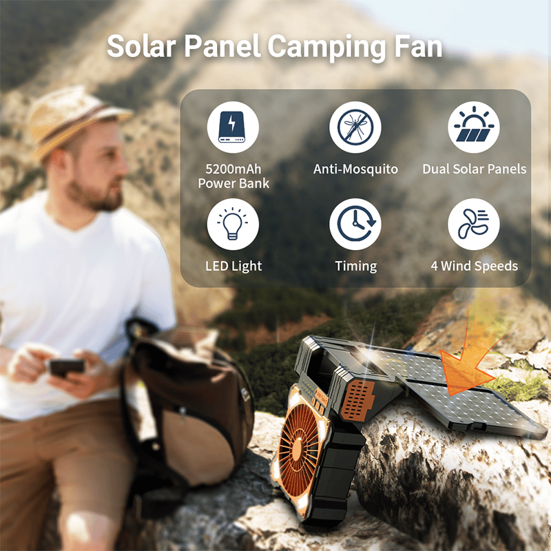 Sakerplus Solar Powered Portable Camping Fan
