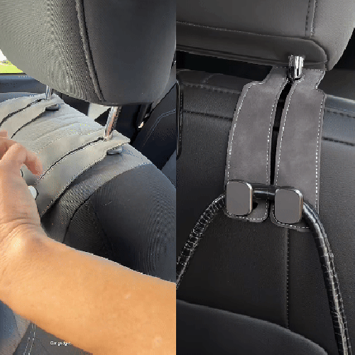 Hide-away suede leather car seat hook