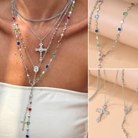 Vintage 4 Piece Set Metal Cross Y-style Long Necklace