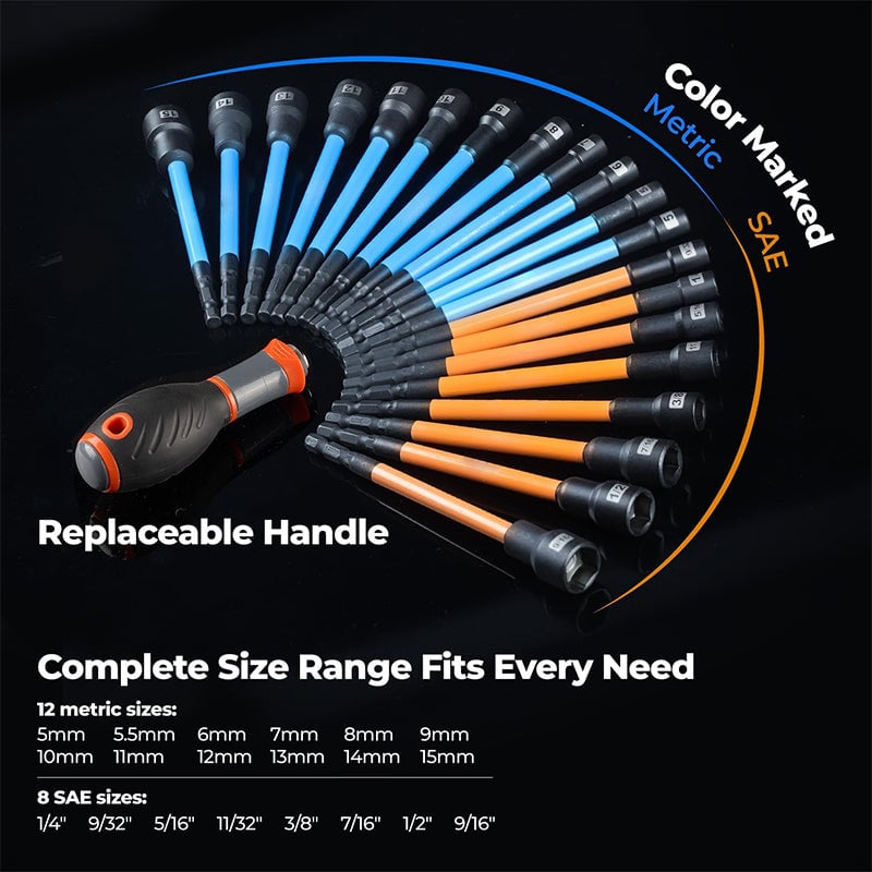 Sakerplus 21pcs Extra Long Nut Driver Bit Set