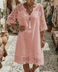 V-Neck Lace Patchwork Casual Dress