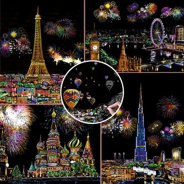 Scratch Art Book For Adults -Colorful City Series