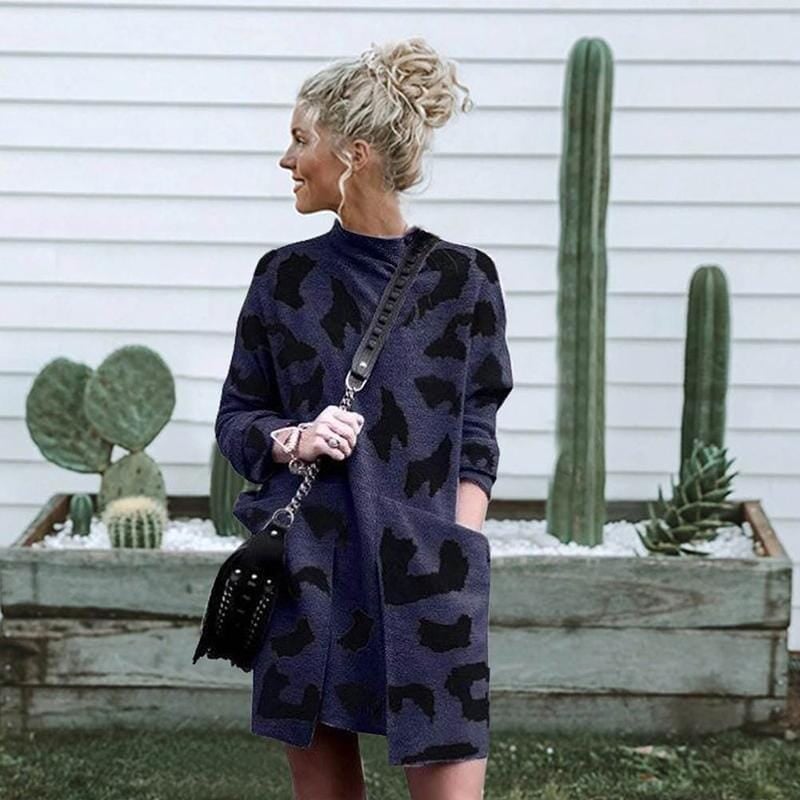 Leopard Mock Neck Sweater Dress