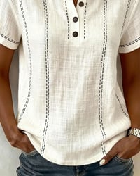 Fashion Casual Button V-Neck T-Shirt