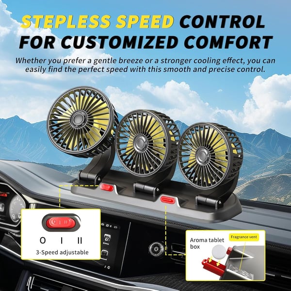 Sakerplus Portable 3-Head Car Cooling Fan