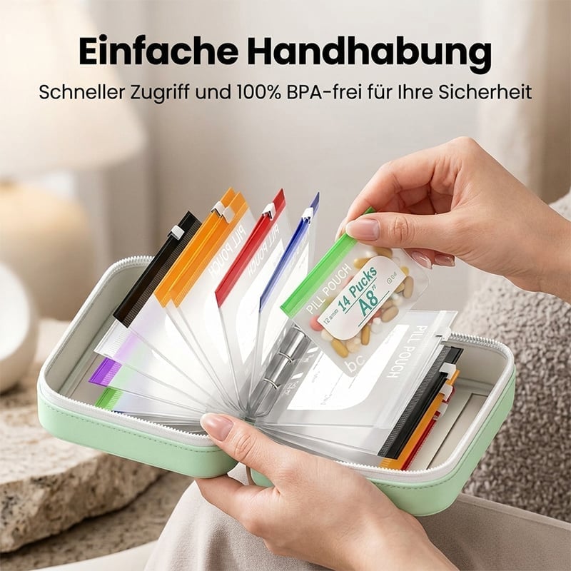 Premium wasserdichtes PU-Reisepillenorganizer-Set