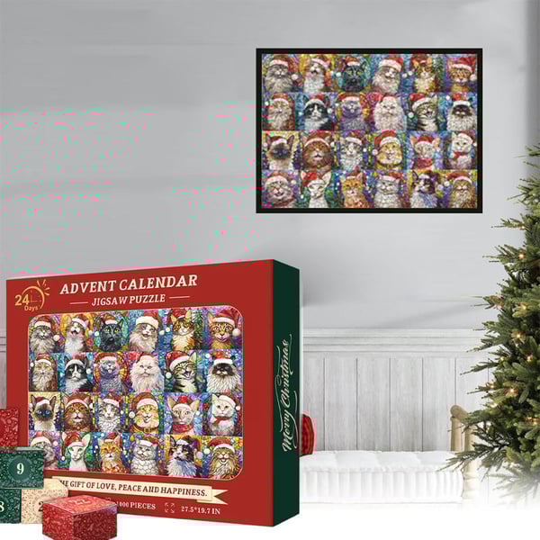 🎄Hot Sale 49%OFF🌟Happy Christmas Cats Advent Calendar Jigsaw Puzzle