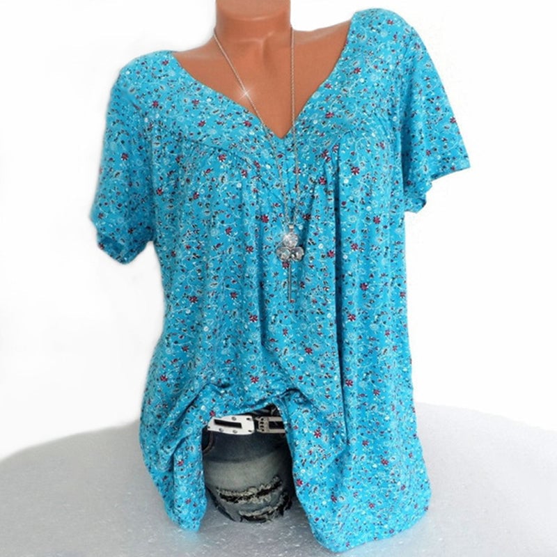 Camiseta de verano casual de manga corta con cuello en V para mujer