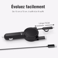 3-en-1 Chargeur Voiture Avec Câble Rétractable