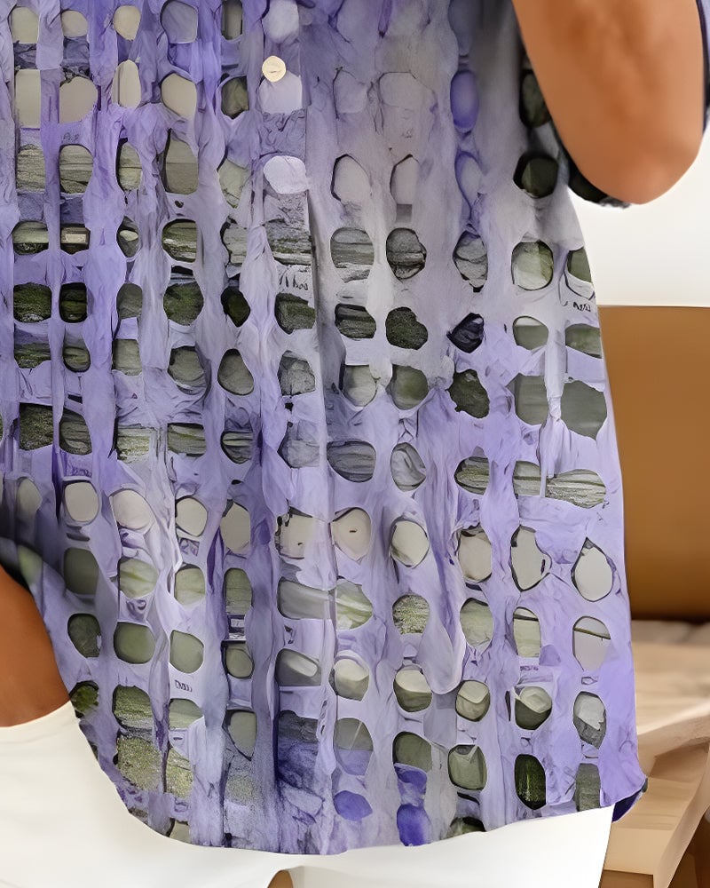 Polka Dot Print Button Half-Placket Blouse