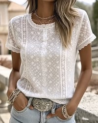 Lace Hollow Out Short Sleeve Blouse
