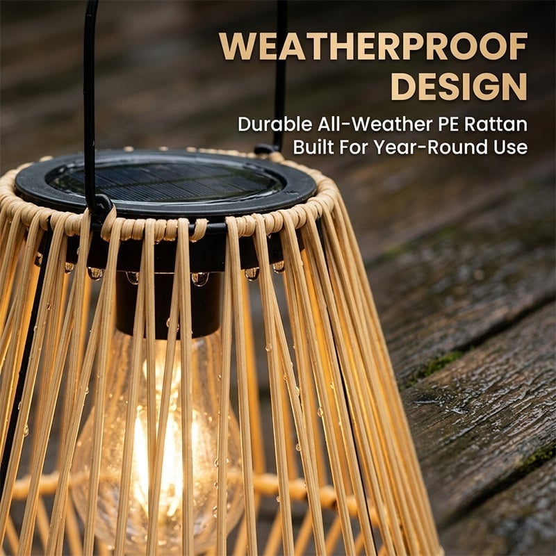 Handwoven Rattan Solar Lantern