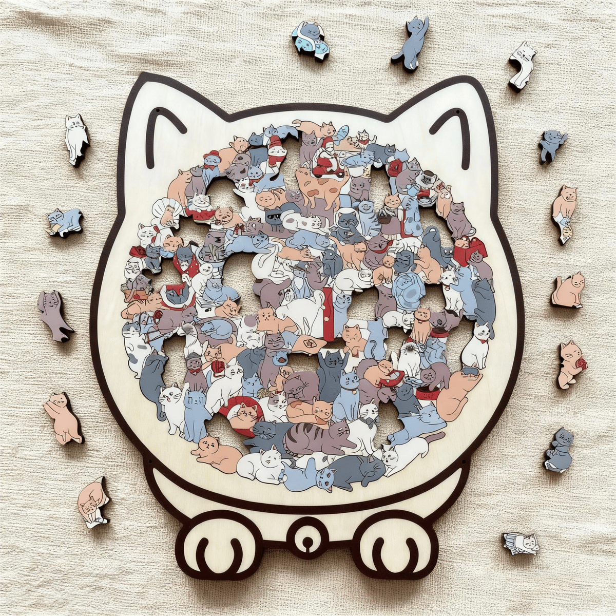 135-Piece Cat-Shaped Wooden Puzzle