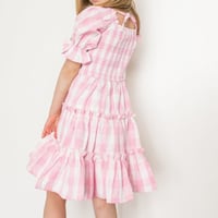 Children's Square Neck Lantern Sleeve Floral Plaid Dress
