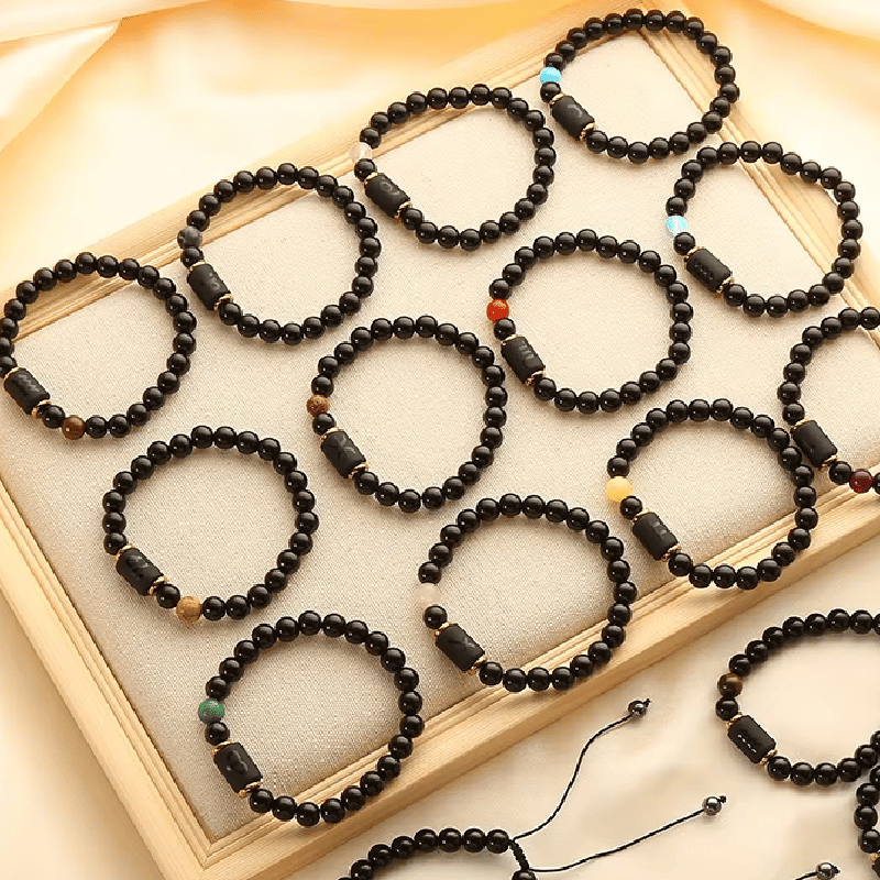 Armband mit Perlen aus schwarzem Achat mit zwölf Sternbildern