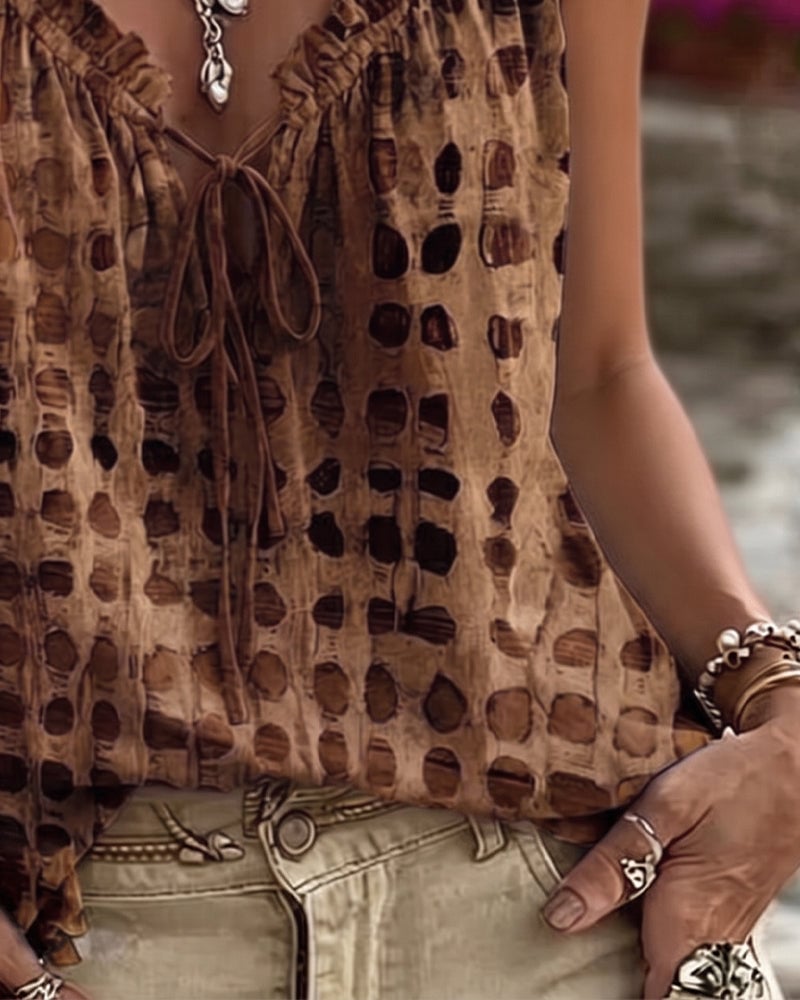 Polka Dot Print Ruffle Tank Tops