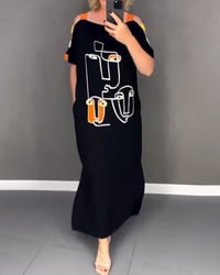 Robe Épaules Dénudées Découpée Imprimé Fente